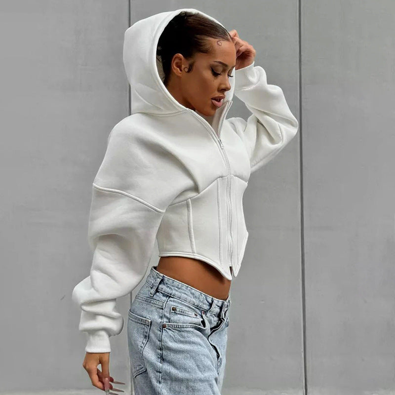 Cropped Hooded Cardigan Jacket