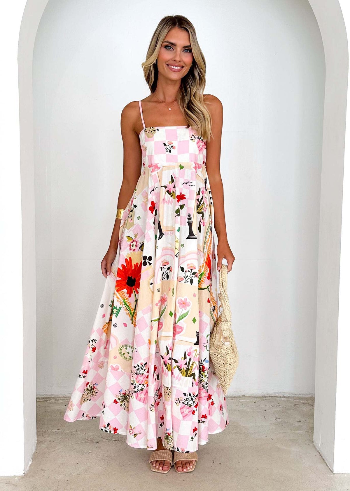 Summer Printed Backless Sexy Suspenders Large Swing High Waist Dress Women