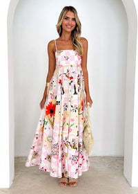 Summer Printed Backless Sexy Suspenders Large Swing High Waist Dress Women