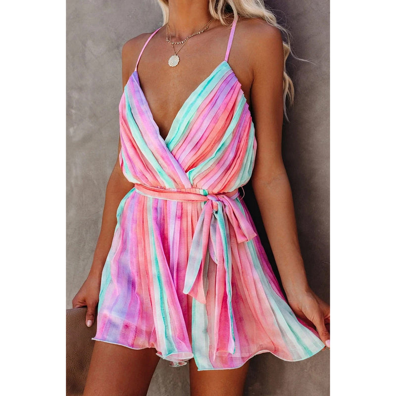 Spring Summer Suspender Pleated Chiffon Dress