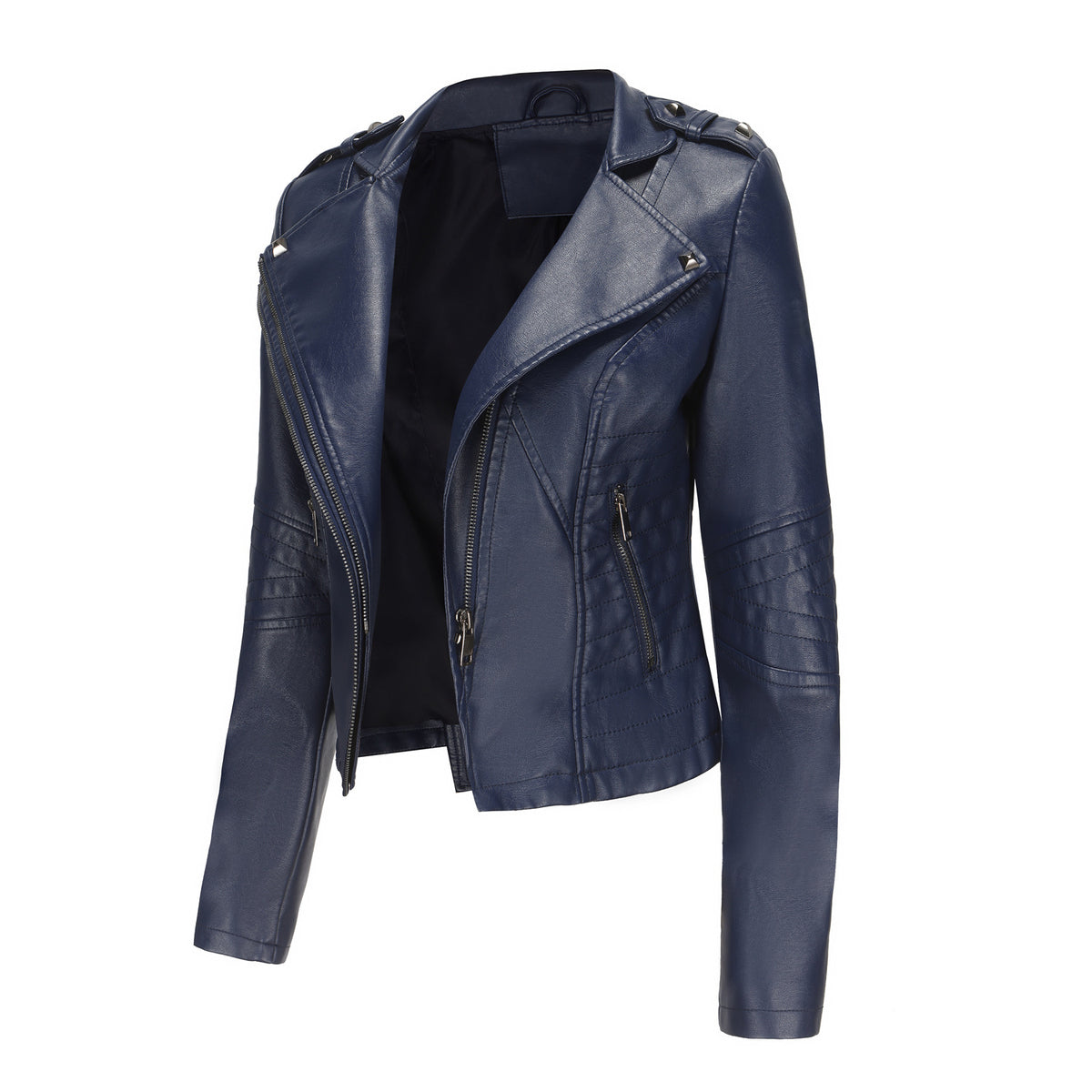 Slim Fit Long SleevSlim Fit Long-Sleeved Faux Leather Jacketed Spring Autumn Leather Jacket Women Rivet Popular Short Jacket Zipper Leather Jacket