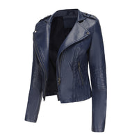 Slim Fit Long SleevSlim Fit Long-Sleeved Faux Leather Jacketed Spring Autumn Leather Jacket Women Rivet Popular Short Jacket Zipper Leather Jacket