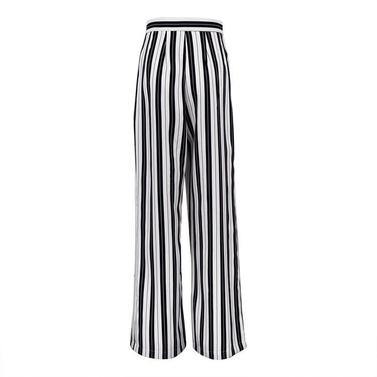 Striped Wide-Leg High-Waist Trousers