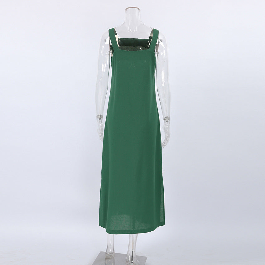 French Maxi Dress Cotton Linen Sleeveless Dress