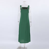 French Maxi Dress Cotton Linen Sleeveless Dress
