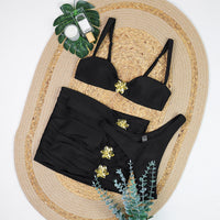 Black Metal Accent Bikini Three-Piece Set