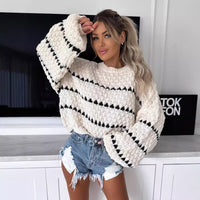 Thick Knit Striped Loose Pullover Sweater