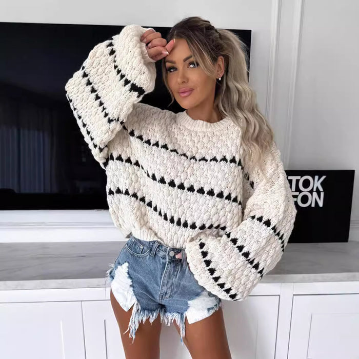 Thick Knit Striped Loose Pullover Sweater