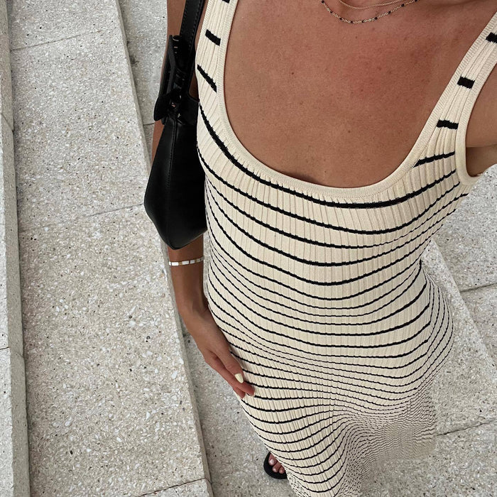Striped Contrast Color Beach Vacation Dress