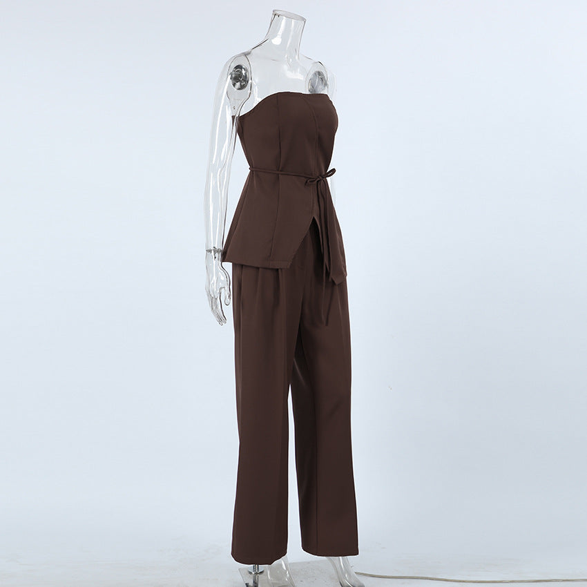 Retro Tube Top &amp; Wide-Leg Pants Set