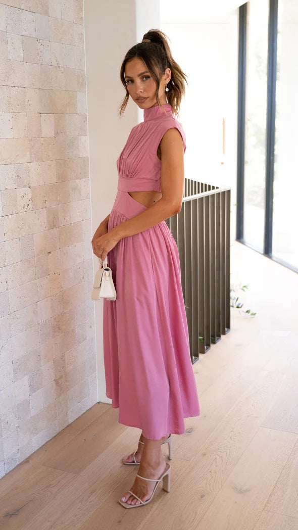 Stand Collar Cutout Maxi Dress