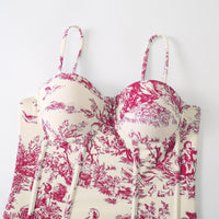 Retro Lace-Up One-Piece Swimsuit with Bag