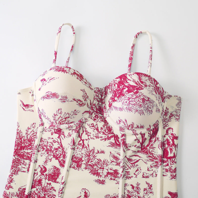 Retro Lace-Up One-Piece Swimsuit with Bag