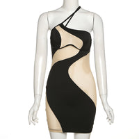 Spring and Summer Mesh One-Shoulder Sheath Dress