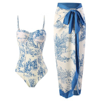 Retro Lace-Up One-Piece Swimsuit with Bag