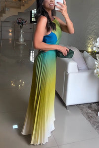 Gradient Pleated Backless Maxi Dress