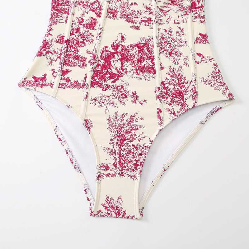 Retro Lace-Up One-Piece Swimsuit with Bag