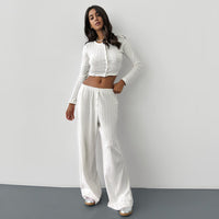 Casual Knitted Button-Up Long Sleeve Pajama Set