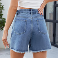 Washed Denim Frayed Hem Shorts