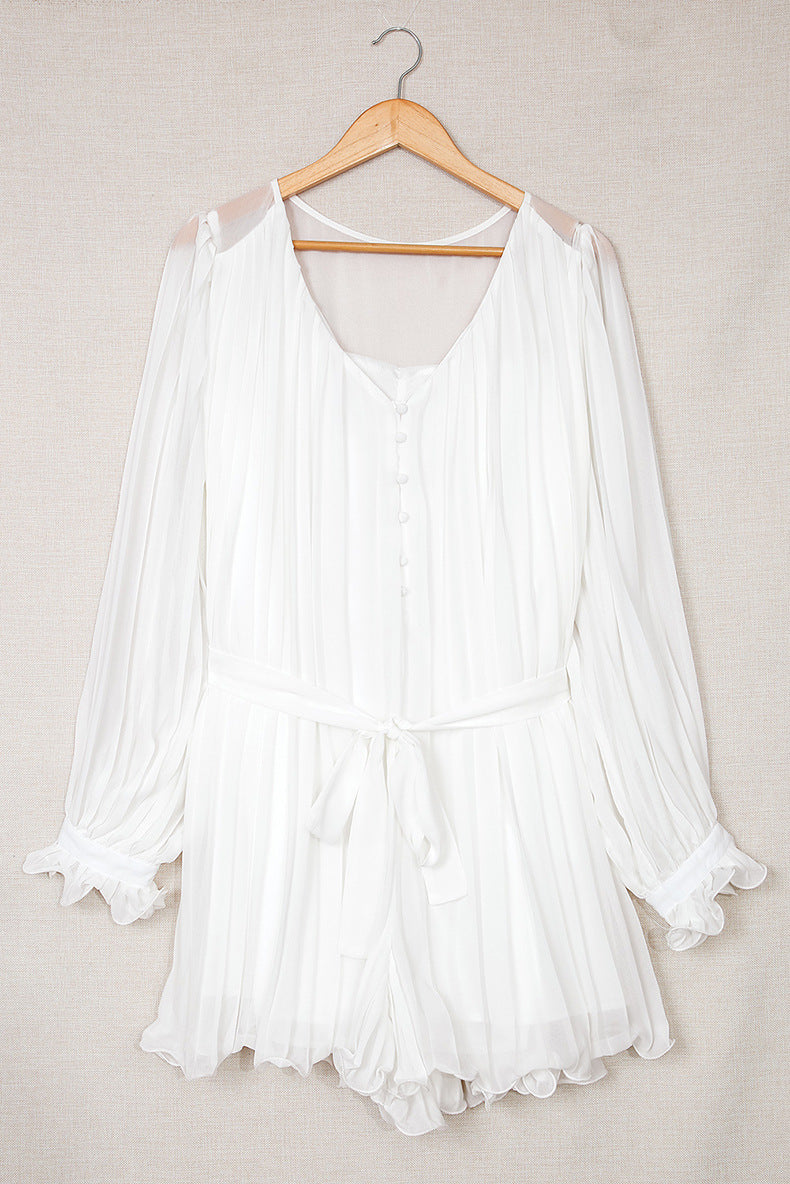 Autumn Lace-Up Waist V-Neck Jumpsuit
