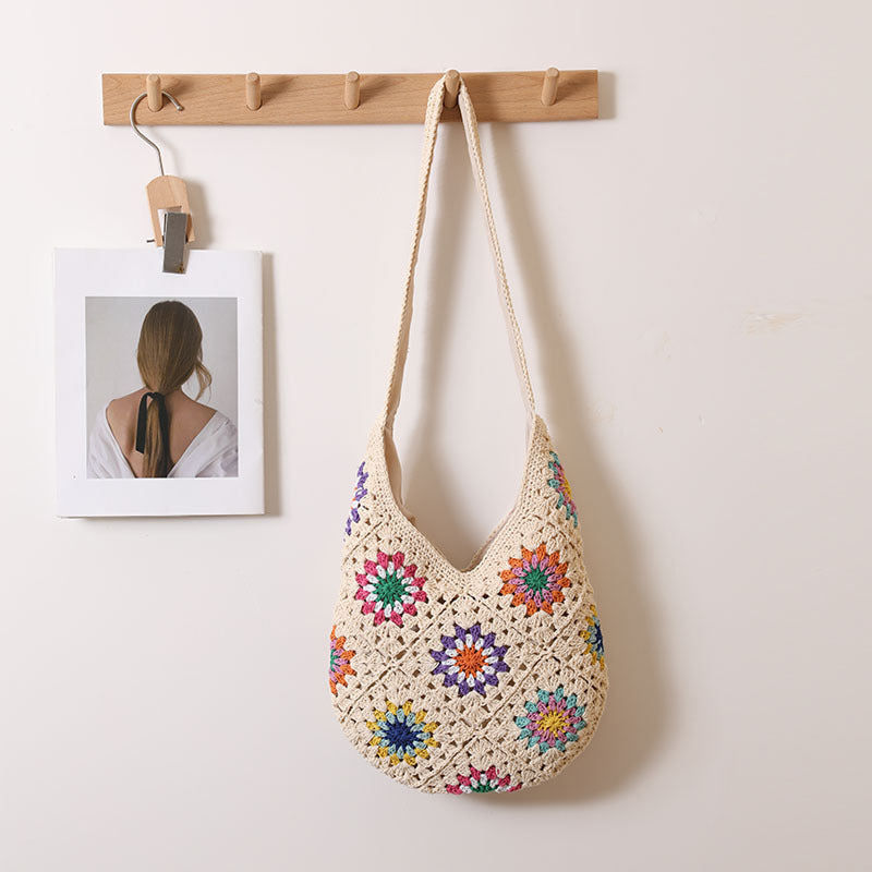 Ribbon Shoulder Large Straw Bag