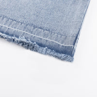 Cotton Simple Retro Long A line Skirt Split Denim Dress