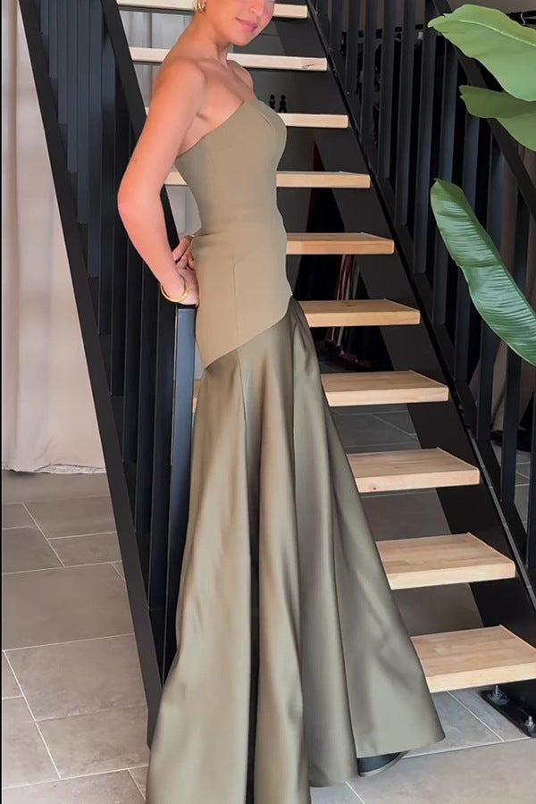 Satin Strapless Mini Dress with Front Cutout