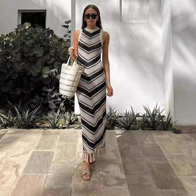 Striped Tassel Bodycon Knit Dress
