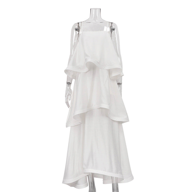French Satin Drape Sleeveless Dress