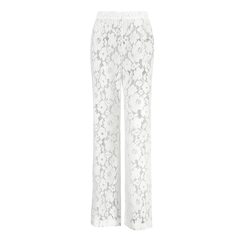 Cotton Lace Jacquard See-Through Flared Pants