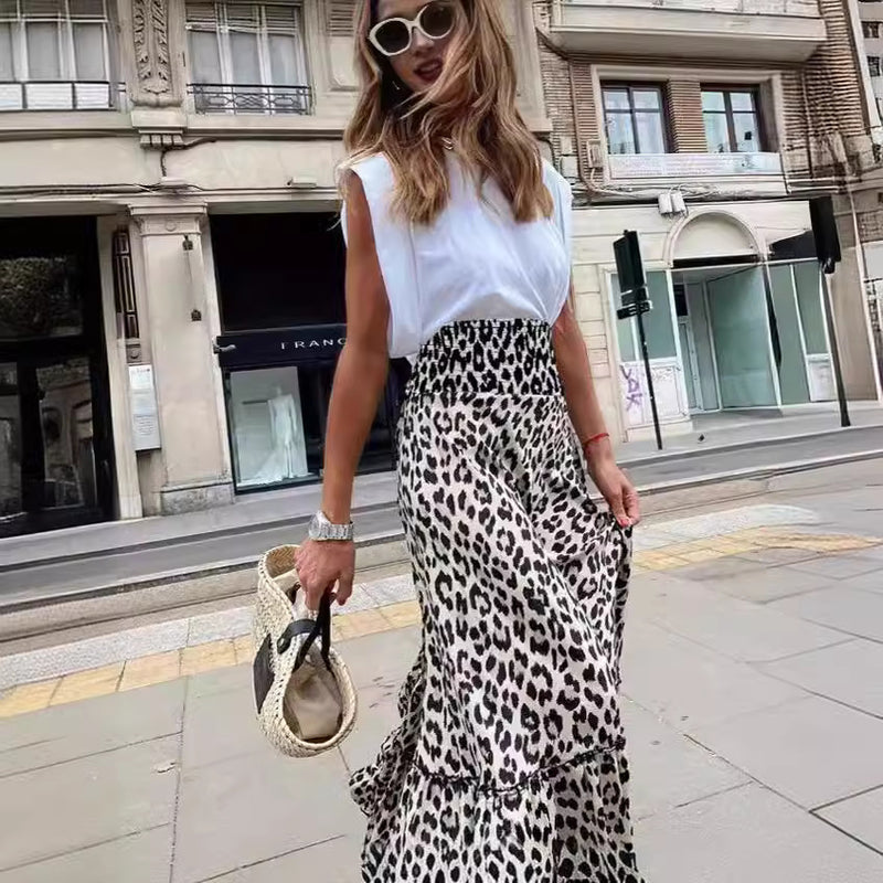 Leopard Print High-Waisted Maxi Skirt