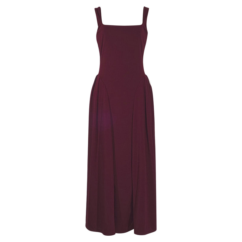 French Square Neck Shirred Long Dress