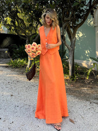 Cotton-Linen Vest &amp; Skirt Two-Piece Set