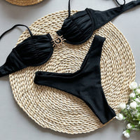 Solid Color Push-Up Bikini Set