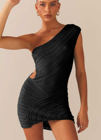 Sleeveless One Shoulder Knit Mini Dress