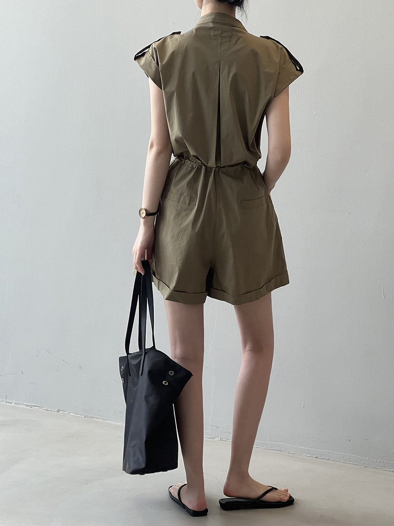High-Waist Drawstring Cargo Overalls