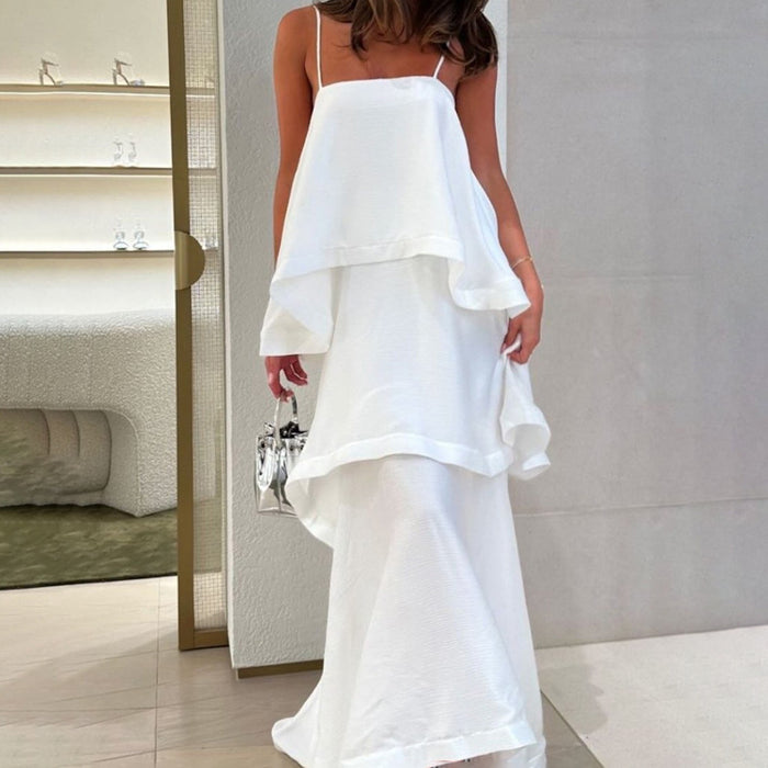 French Satin Drape Sleeveless Dress