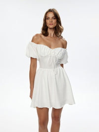 Off Shoulder Short Sleeve Lace-Up Dress