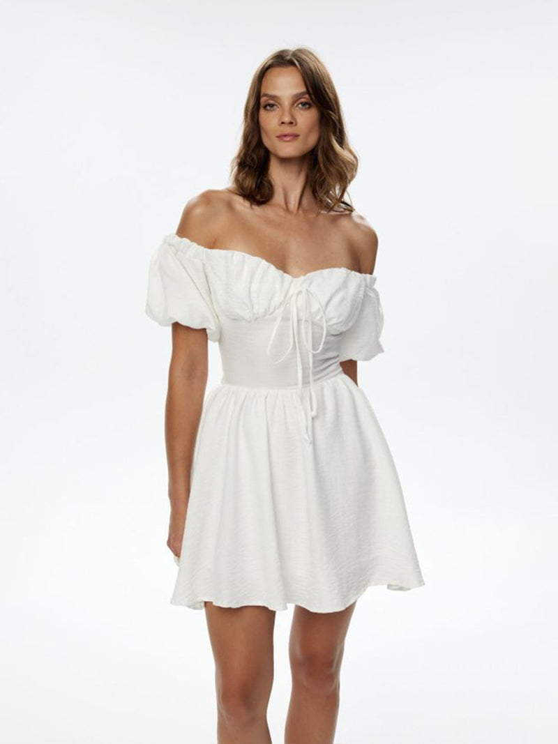 Off Shoulder Short Sleeve Lace-Up Dress