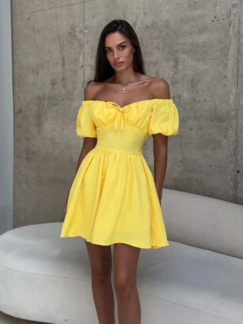 Off Shoulder Short Sleeve Lace-Up Dress