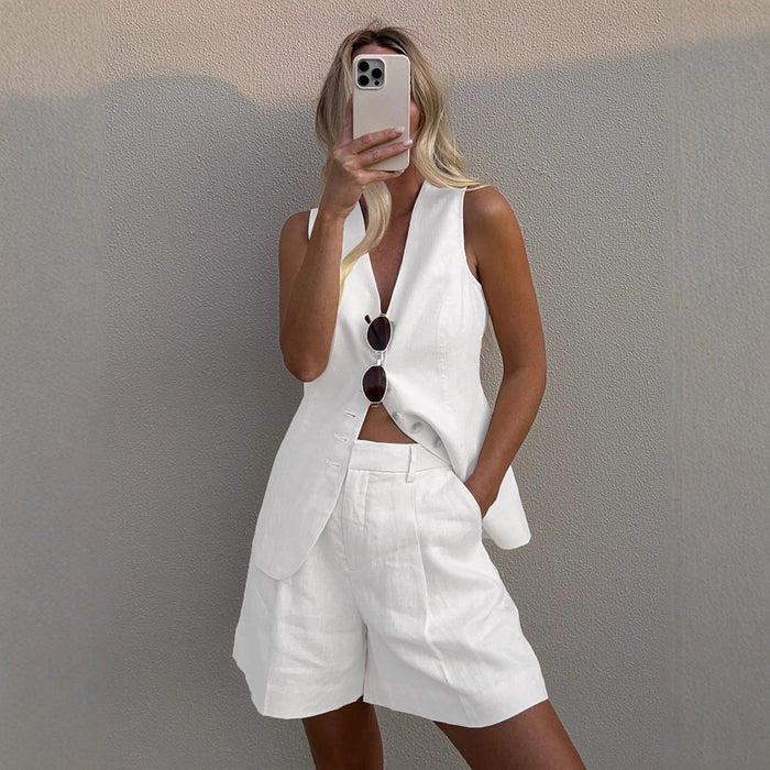 Cotton Linen Vest & Shorts Set