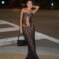 Elegant Lace Wrapped Chest Skirt Set