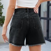 Washed Denim Frayed Hem Shorts