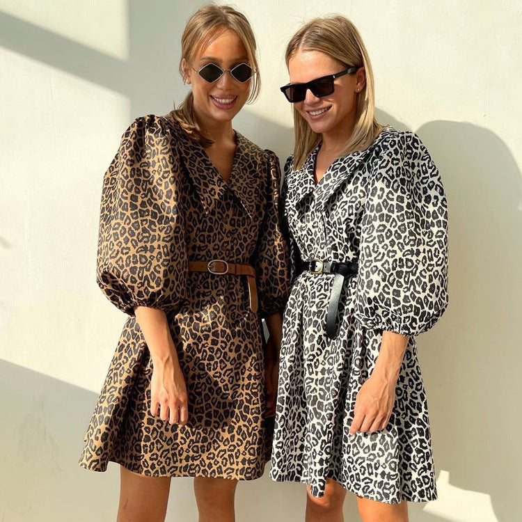 Peter Pan Collar Leopard Print Elegant Spring Dress