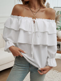 Loose Pleating Off-Shoulder Bishop Sleeves Top