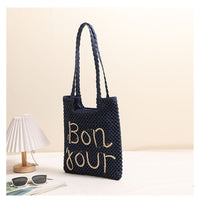 Letter Graphic Embroidered One-Shoulder Straw Bag