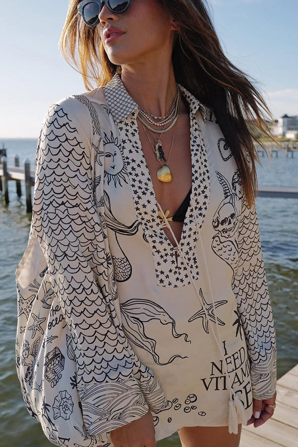 Printed Satin Shirt &amp; Pants Two-Piece Set