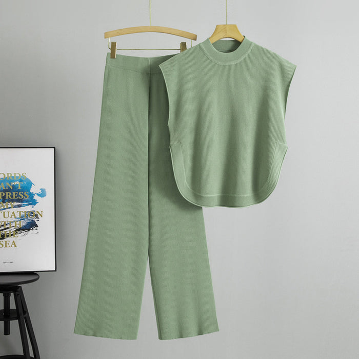 Sleeveless Knit Vest &amp; Wide-Leg Pants Two-Piece Set