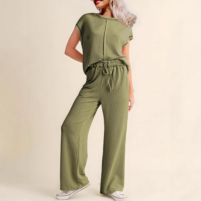 3/4 Sleeve Shirt &amp; Wide-Leg Pants Two-Piece Set