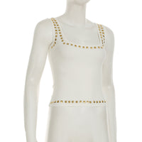 Personality Street Metal Square Rhinestone I Shaped Vest Square Collar Sexy Casual Top Summer